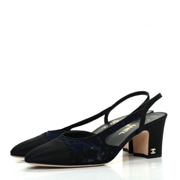 CHANEL Shoes - Rare Chanel Lace Grosgrain Cap Toe CC Slingback Pumps